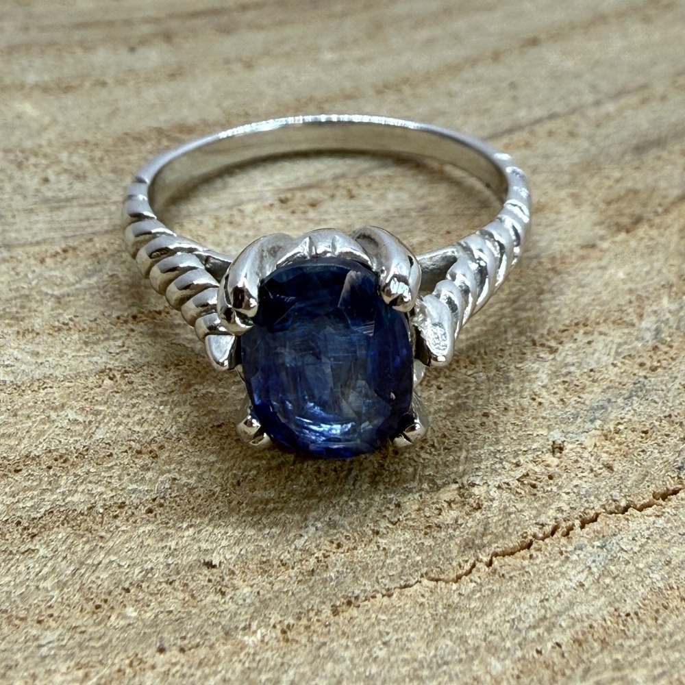 Sterling Silver Blue Topaz Twisted Rope Band Ring Size 5.25 925 A Oval Stone